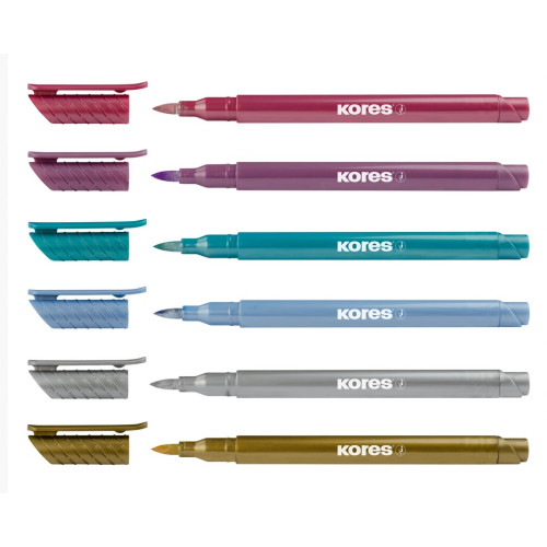 Žymeklių rinkinys KORES Metallic Style, 6 metalizuotos spalvos-Žymekliai-Rašymo priemonės