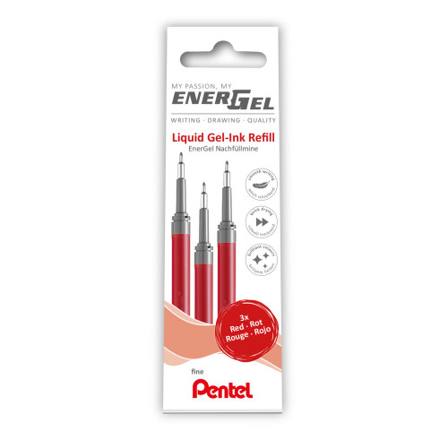 Gelinės šerdelės PENTEL Energel F, 3 vnt., raudonos sp.-Rašikliai-Rašymo priemonės