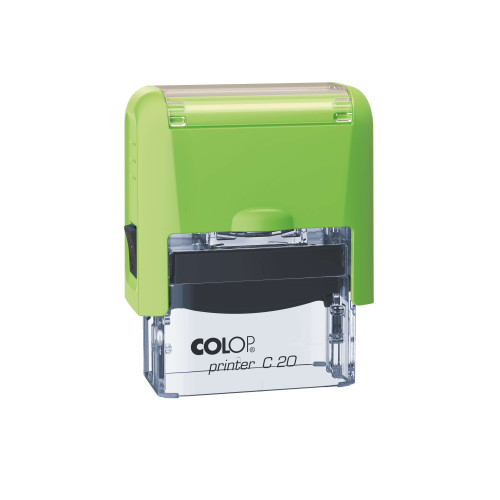 Antspaudas COLOP Printer C20, žalias/skaidrus korpusas, mėlyna pagalvėlė-Antspaudų