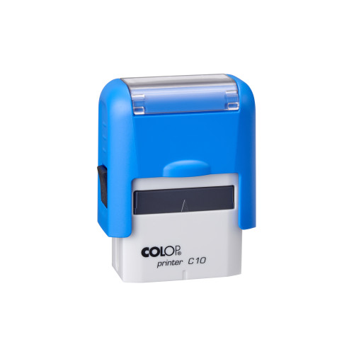 Antspaudas COLOP Printer C10, baltas/skaidrus korpusas, mėlyna pagalvėlė-Antspaudų