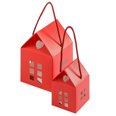 Dovanų dėžutė - namelis, 80 x 80 x 80 mm, raudonos sp.-Dekoratyvinės dovanų dėžutės-Dovanų