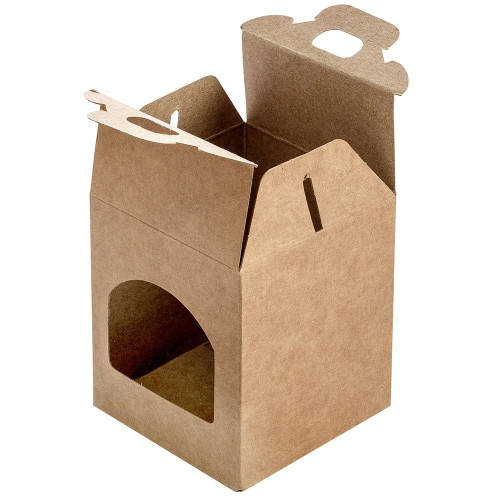 Dovanų dėžutė su langeliu, 90x90x100 mm, ruda-Dėžutės su langeliu-Dovanų dėžės