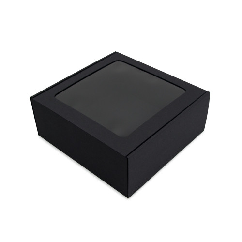 Dovanų dėžutė, juoda, kvadratinė, su langeliu-Dėžutės su langeliu-Dovanų dėžės