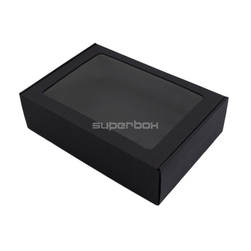 Dovanų dėžutė su PVC langeliu, juoda, A4, 305 x 215 x 85-Dėžutės su langeliu-Dovanų dėžės