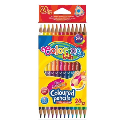 Spalvoti pieštukai dvipusiai, tribriauniai, COLORINO, 12 vnt., 24 spalvų.-Spalvoti