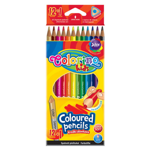 Tribriauniai spalvoti pieštukai Colorino Kids, 12 spalvų+1(aukso/sidabro sp.)-Spalvoti