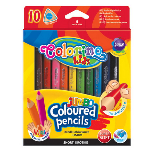 Spalvoti pieštukai, tribriauniai, stori JUMBO COLORINO, 10 spalvų-Spalvoti pieštukai-Piešimo