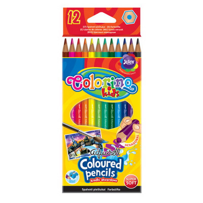 Spalvoti pieštukai, akvareliniai,su teptuku COLORINO, 12 spalvų-Spalvoti pieštukai-Piešimo