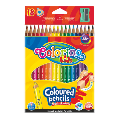 Tribriauniai spalvoti pieštukai COLORINO, 18 vnt. su drožtuku-Spalvoti pieštukai-Piešimo