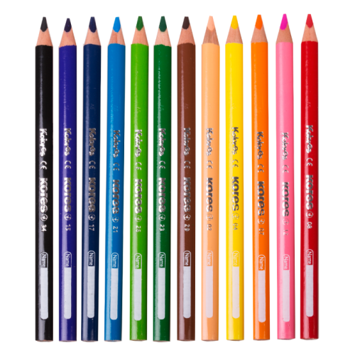 Spalvoti trikampiai pieštukai KORES JUMBO, 12 spalvų su drožtuku-Spalvoti pieštukai-Piešimo