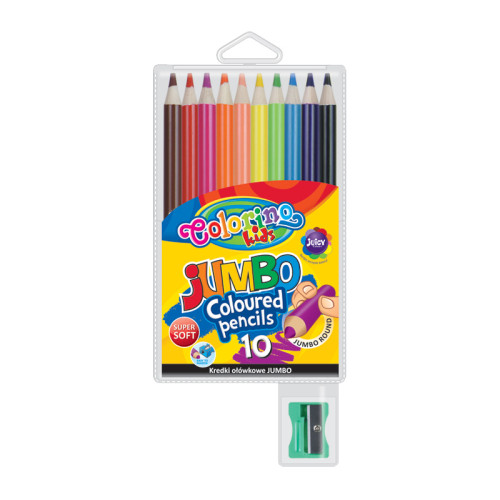 Spalvoti pieštukai, dideli, apvalūs Colorino Kids Jumbo 10 spalvų, su drožtuku-Spalvoti