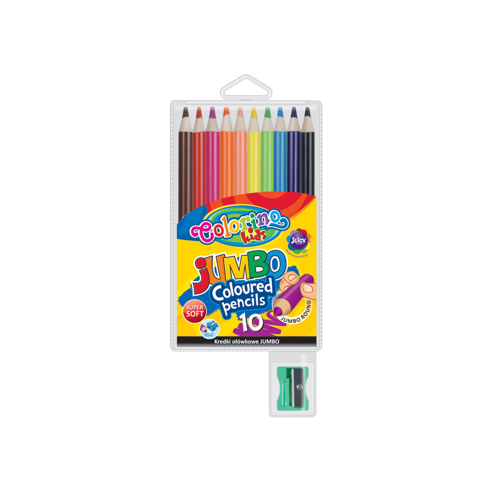 Spalvoti pieštukai, dideli, apvalūs Colorino Kids Jumbo 10 spalvų, su drožtuku-Spalvoti