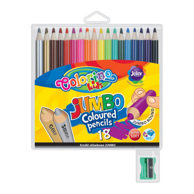 Spalvoti pieštukai, dideli, apvalūs Colorino Kids Jumbo 18 spalvų su drožtuku-Spalvoti