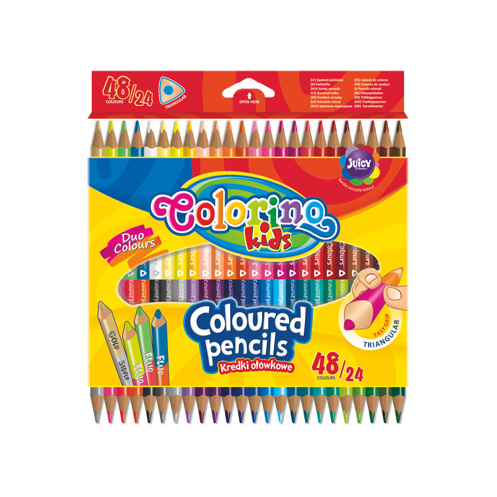 Spalvoti pieštukai, tribriauniai, dvipusiai Colorino Kids, 24vnt./48 spalvų-Spalvoti
