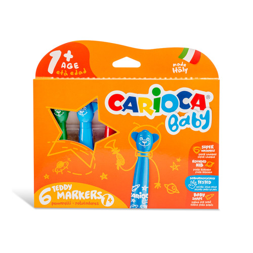 Flomasteriai mažyliams CARIOCA BABY TEDDY MARKER, 6 spalvų-Flomasteriai-Piešimo priemonės