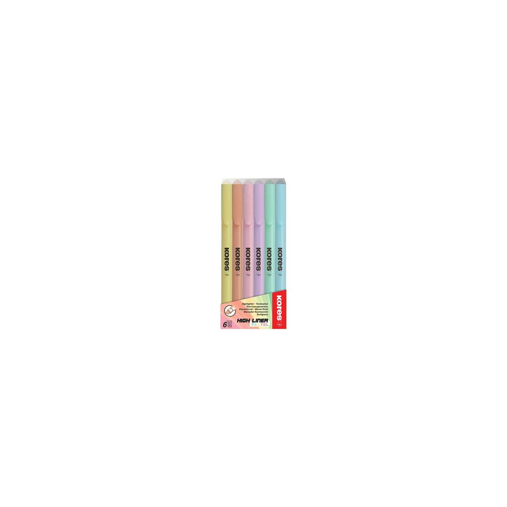 Teksto žymekliai KORES HIGH LINER PASTEL 6 spalvų rinkinys-Flomasteriai-Piešimo priemonės