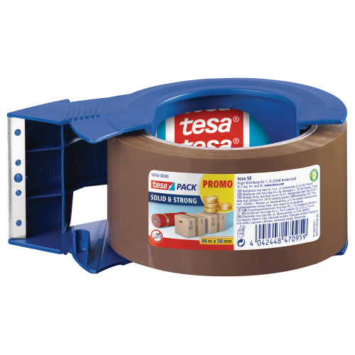 Tyli pakavimo juosta TESA PACK Solid and Strong, 50mm x 66m, ruda, su dėklu-Lipnios