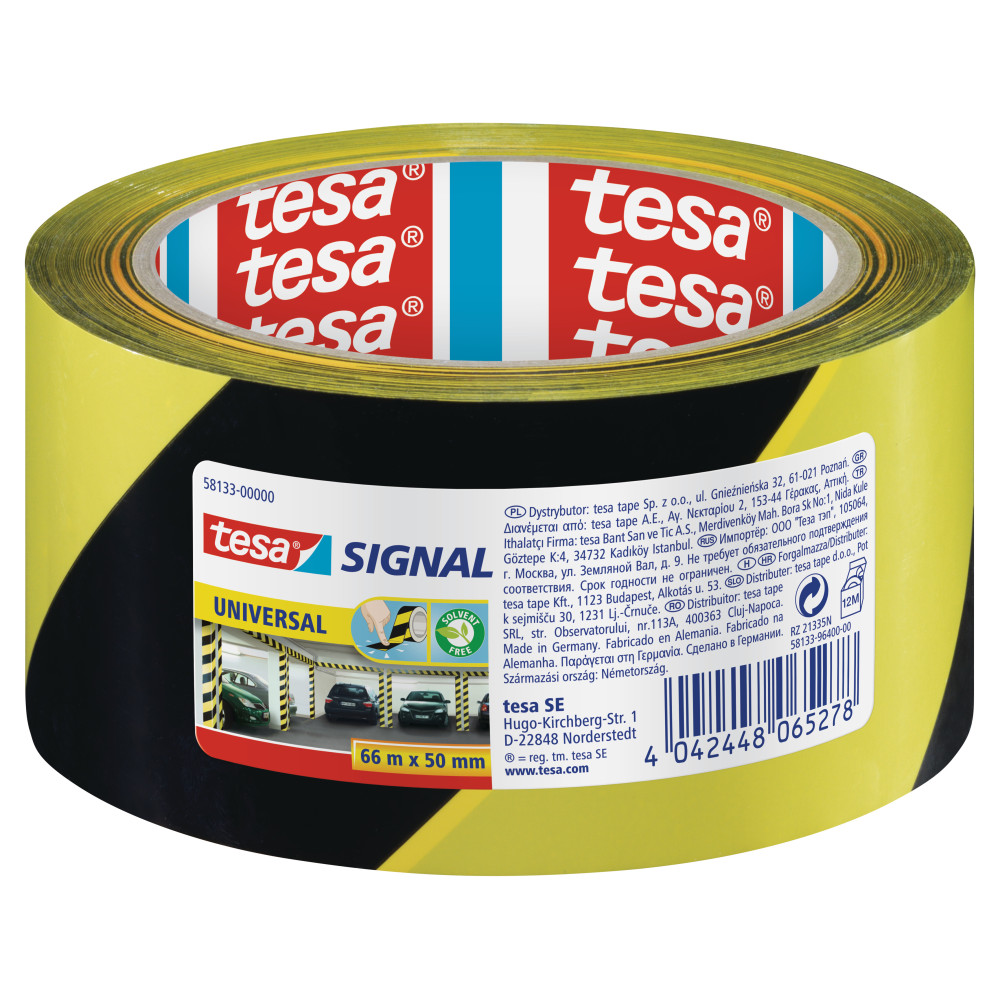 Lipni žymėjimo juosta TESA Signal, PP, 50mm x 66m, geltona-juoda-Lipnios juostelės-Pakavimo