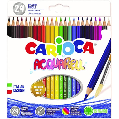 Spalvoti akvareliniai pieštukai CARIOCA, 24 vnt.-Spalvoti pieštukai-Piešimo priemonės