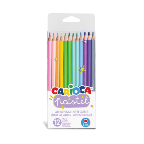 Spalvoti pieštukai CARIOCA, pastelinių spalvų, 12 vnt.-Spalvoti pieštukai-Piešimo priemonės