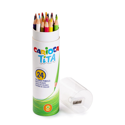 Spalvoti pieštukai CARIOCA TITA, su drožtuku, dėžutėje, 24 spalvų-Spalvoti pieštukai-Piešimo