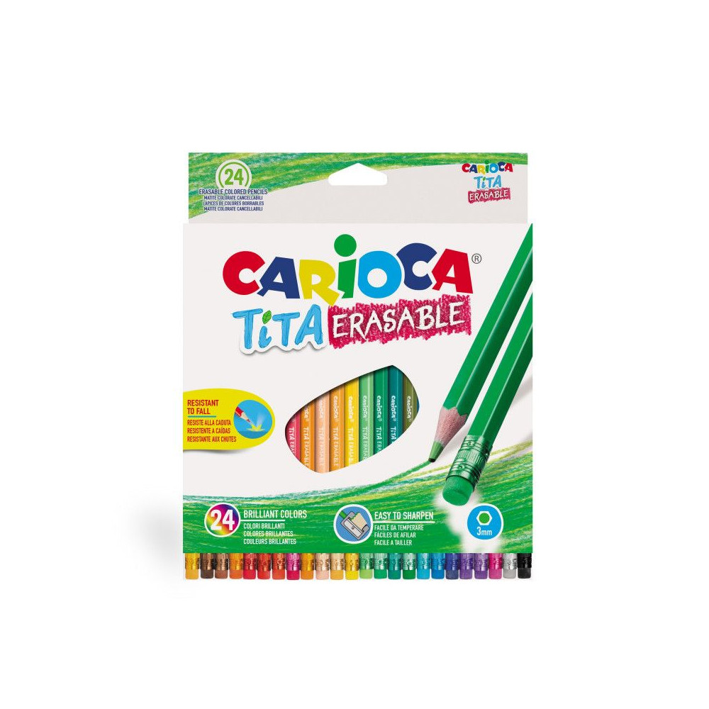 Spalvoti pieštukai CARIOCA TITA, ištrinami su trintuku, 24 spalvos-Spalvoti pieštukai-Piešimo