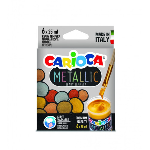 Tempera dažai CARIOCA Metallic, 6 spalvos, 25 ml-Dažai-Piešimo priemonės
