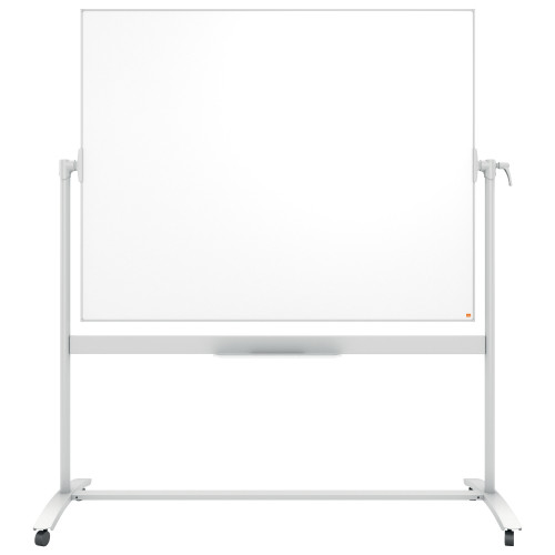 Dvipusė vartoma emaliuota magnetinė lenta NOBO 120x150 cm, mobilus stovas, balta