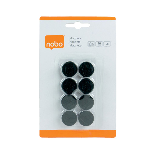 Magnetai NOBO, 20 mm, 8 vnt., juoda sp.-Rodyklės, magnetai, smeigtukai, kiti