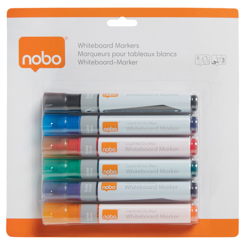 Baltos lentos žymekliai NOBO Liquid Ink, 6 vnt., įv. spalvų-Valymo priemonės ir