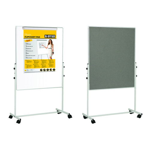Mobilioji dvipusė lenta BI-OFFICE 100x100, baltoji magnetinė ir pilko veltinio, aliuminio