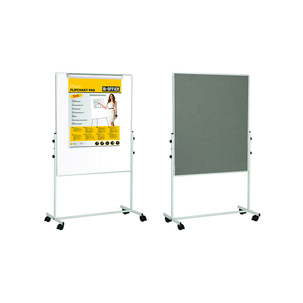 Mobilioji dvipusė lenta BI-OFFICE 100x100, baltoji magnetinė ir pilko veltinio, aliuminio