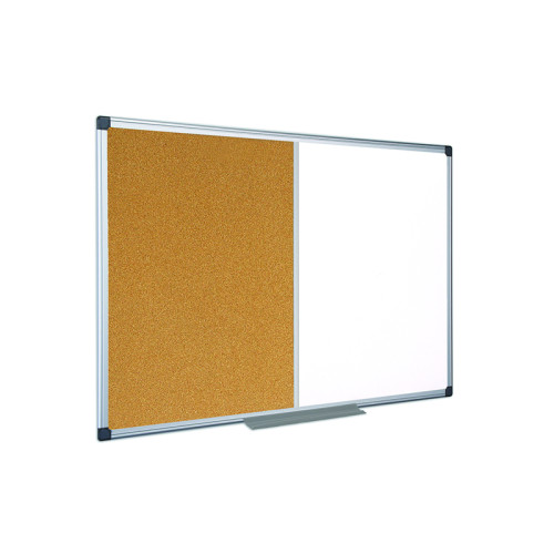 Baltoji magnetinė ir kamštinė lenta BI-OFFICE MAYA Combo 90x60, aliuminio rėmas-Kamštinės