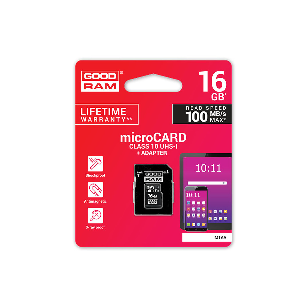Atminties kortelė MICRO CARD cl 10 UHS I, 16GB + adapteris-Atminties kortelės-Išorinės duomenų
