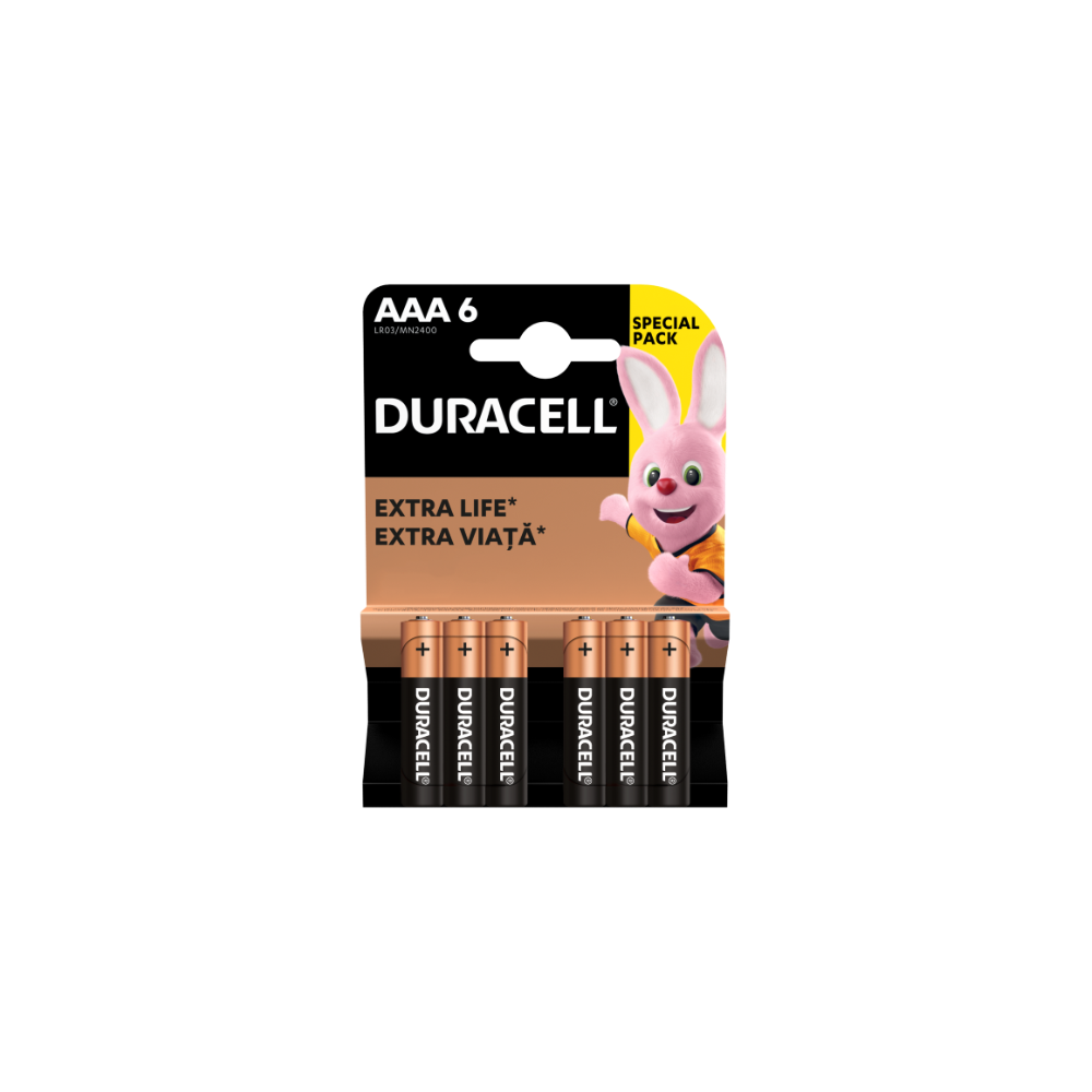 Baterijos DURACELL AAA, LR03, 6vnt-Baterijos AA, AAA-Elementai