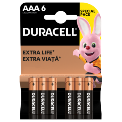 Baterijos DURACELL AAA, LR03, 6vnt-Baterijos AA, AAA-Elementai