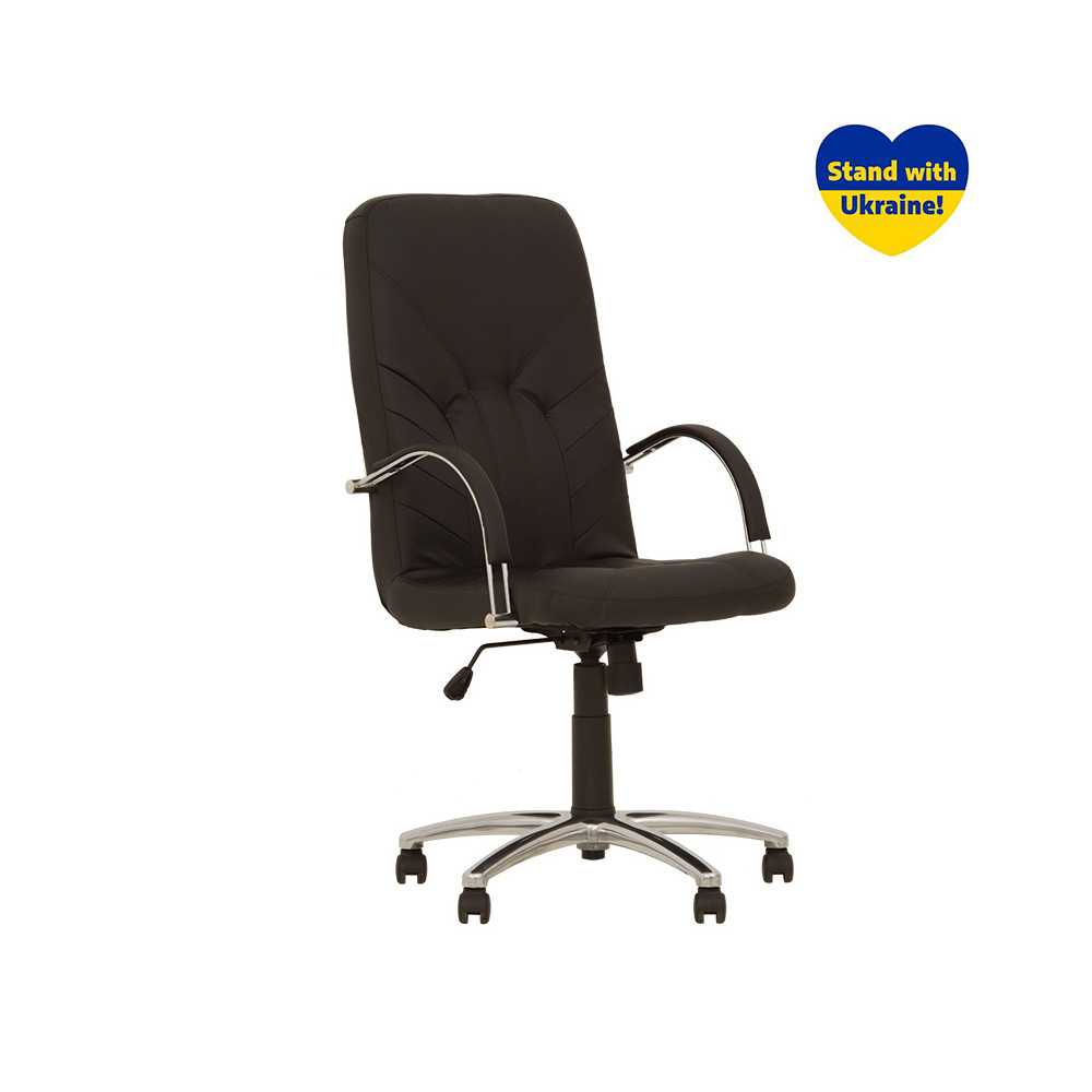 Vadovo kėdė NOWY STYL MANAGER STEEL Chrome, oda, SP-A, juoda sp.-Kėdės-Biuro baldai