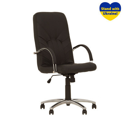 Vadovo kėdė NOWY STYL MANAGER STEEL Chrome, oda, SP-A, juoda sp.-Kėdės-Biuro baldai