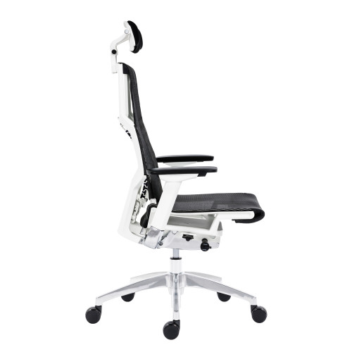 Ergonominė kėdė POFIT su bluetooh sąsaja, baltas rėmas, juodas tinklelis-Kėdės-Biuro baldai