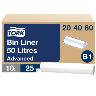 Šiukšlių maišai skirti TORK B1 šiukšliadėžėms, 50 L, 25 vnt, balti, 204060-Šiukšlių