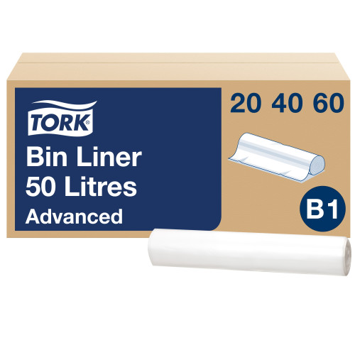 Šiukšlių maišai skirti TORK B1 šiukšliadėžėms, 50 L, 25 vnt, balti, 204060-Šiukšlių