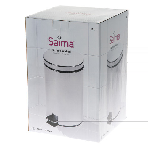 Šiukšlių dėžė SAIMA, su pedalu, 12 L, sidabro sp.-Šiukšlių dėžės-Valymo įrankiai ir priedai