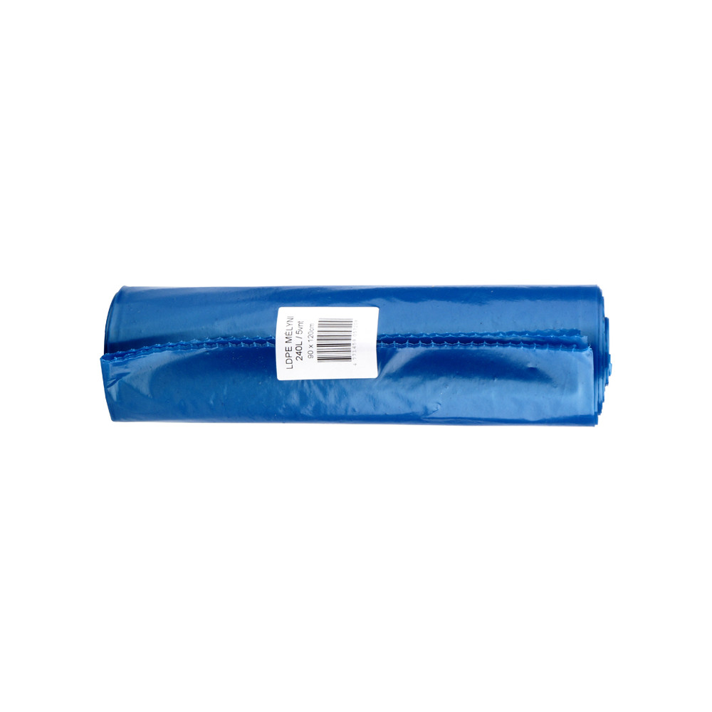 Šiukšlių maišai, stori, 50 mk, 240 l, 1200 x 900 mm, LDPE, 5 vnt., mėlyna sp.-Šiukšlių
