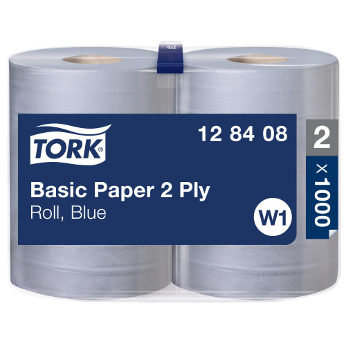 Mėlynas dvisluoksnis popierius TORK, W1, 128408, 2 sl. 36.9cm x 340m-Pramoninis
