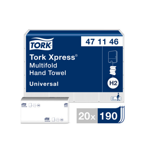 Rankšluostis TORK XPRESS Multifold 471146, 2 sl., 23,4 x 21,3 cm, balta sp. su lapų