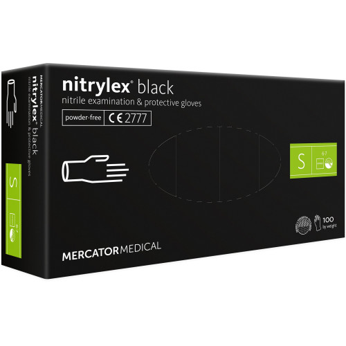 Vienkartinės pirštinės NITRYLEX PF, nitrilinės, nepudruotos, juodos spalvos, S, 100