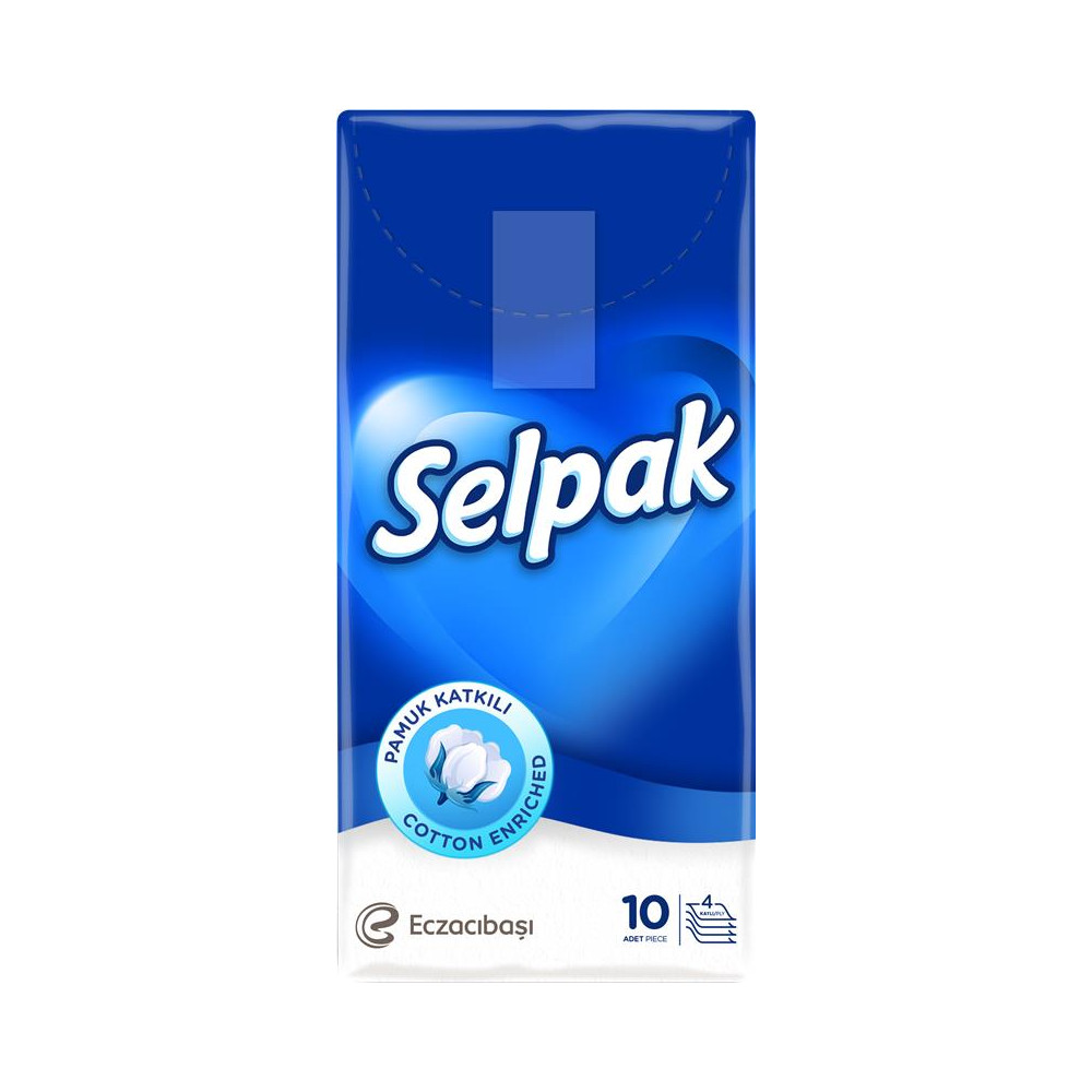 Vienkartinės nosinaitės SELPAK Classic, 4 sl., balta sp., 10 vnt./pak.-Popierinės