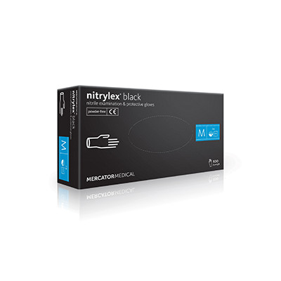 Vienkartinės pirštinės NITRYLEX PF, nitrilinės, nepudruotos, juodos spalvos, M, 100