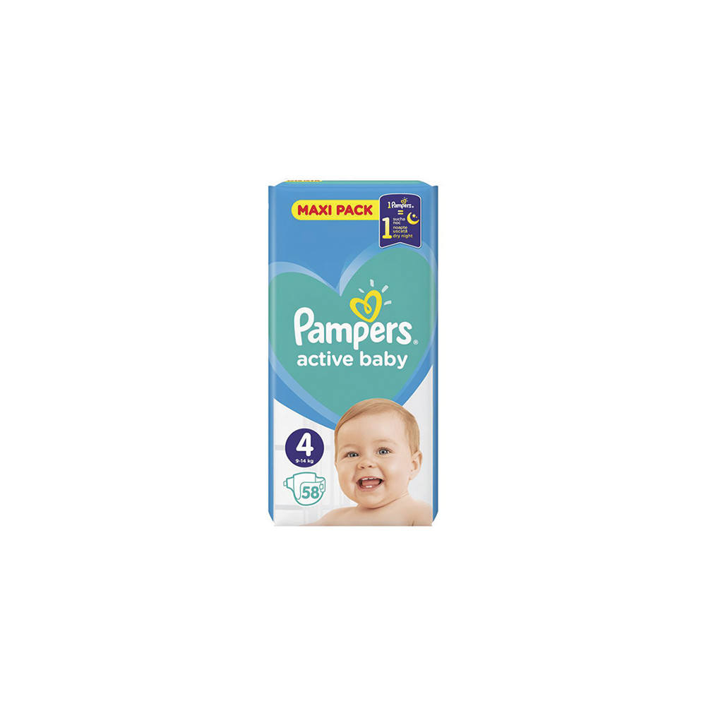 Sauskelnės PAMPERS Active Baby-Dry, Value Pack Plus, 4 dydis, 9-14 kg, 58