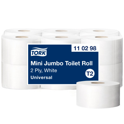 Tualetinis popierius Tork Universal Mini Jumbo T2, 2 sl., 9.1cm x 150m, balta sp.